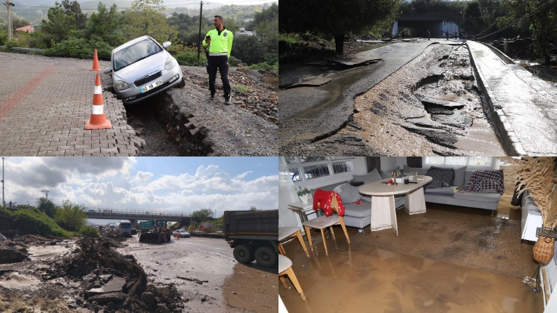 Hatay'da sağanak sele yol açtı: Otoyol çöktü, yolları su bastı, denizde hortum çıktı