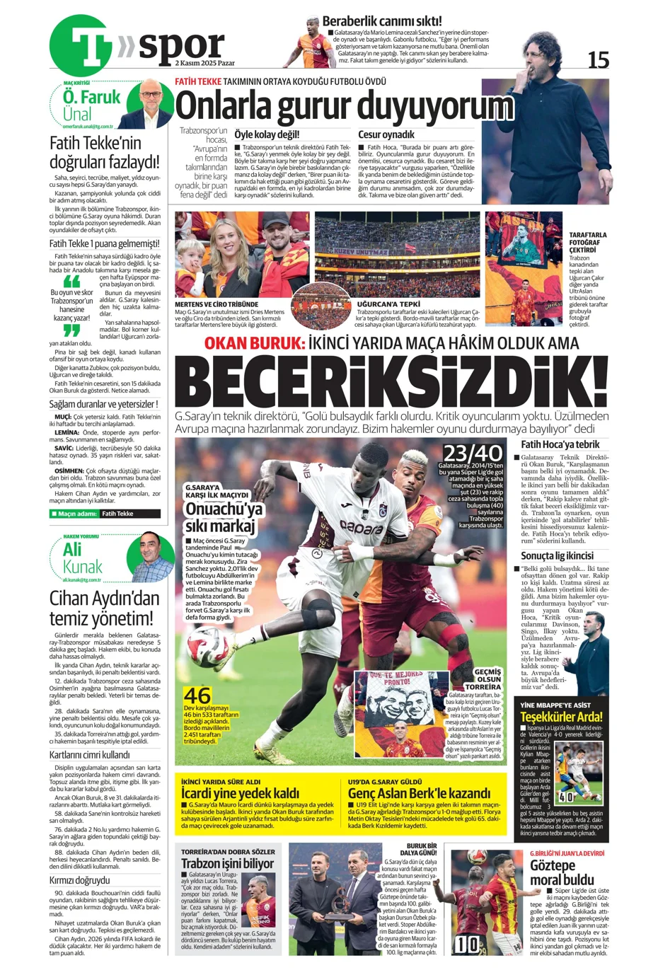 "Aslan Fırtına'da boşa kürek çekti"  | Günün spor manşetleri