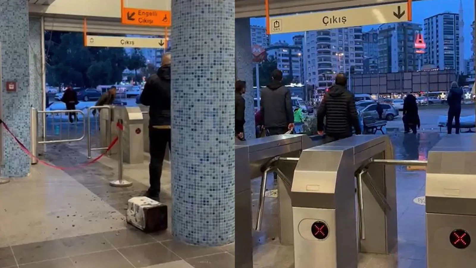 Metro turnikeleri önünde güvenlik görevlileri ve vatandaşlara taşlı saldırı!