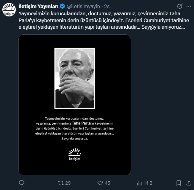 Siyaset bilimci Prof. Dr. Taha Parla'ya veda mesajları; "Emek dostu, demokrat, özverili bir bilim insanıydı"