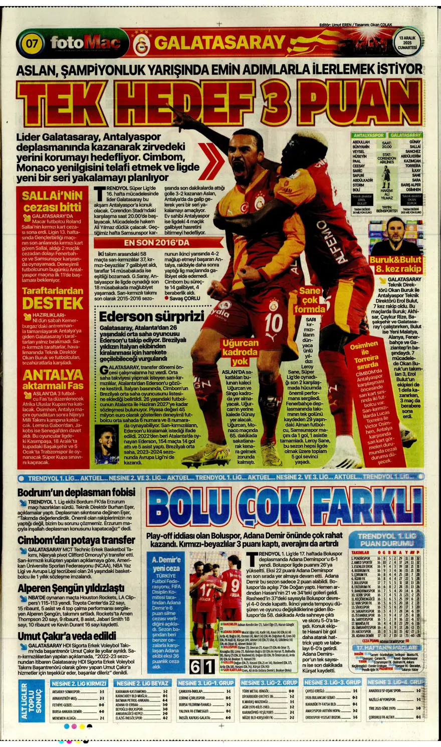Defansa dev stoper | Günün spor manşetleri