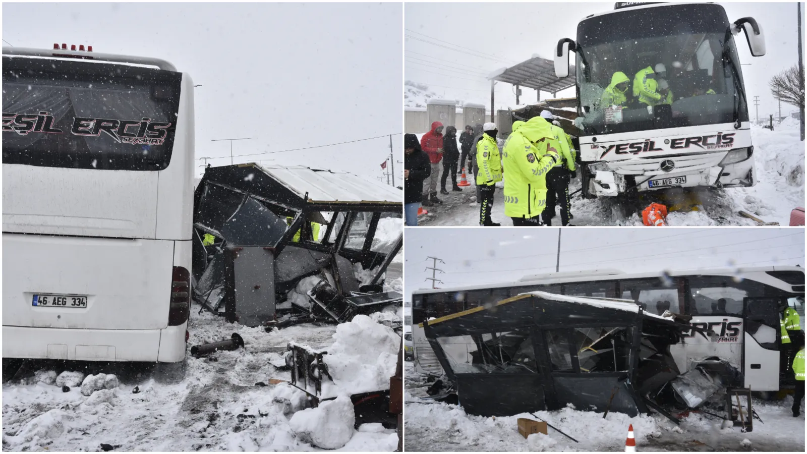 Yolcu otobüsü polis kontrol noktasındaki kulübeye çarptı; 4 yaralı!