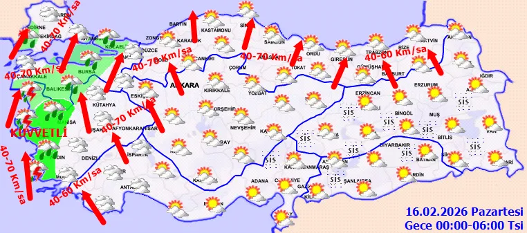 <p>15-16 Şubat 2026 hava tahmini</p>