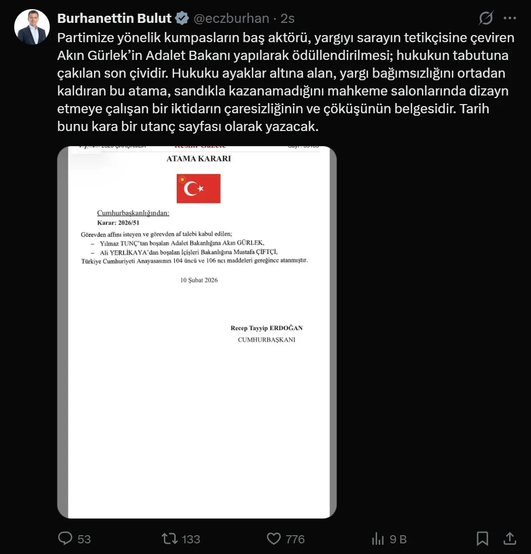 <p>Akın G&uuml;rlek'in Adalet Bakanı, Mustafa &Ccedil;ift&ccedil;i'nin İ&ccedil;işleri Bakanı olarak atanmasına tepkiler</p>