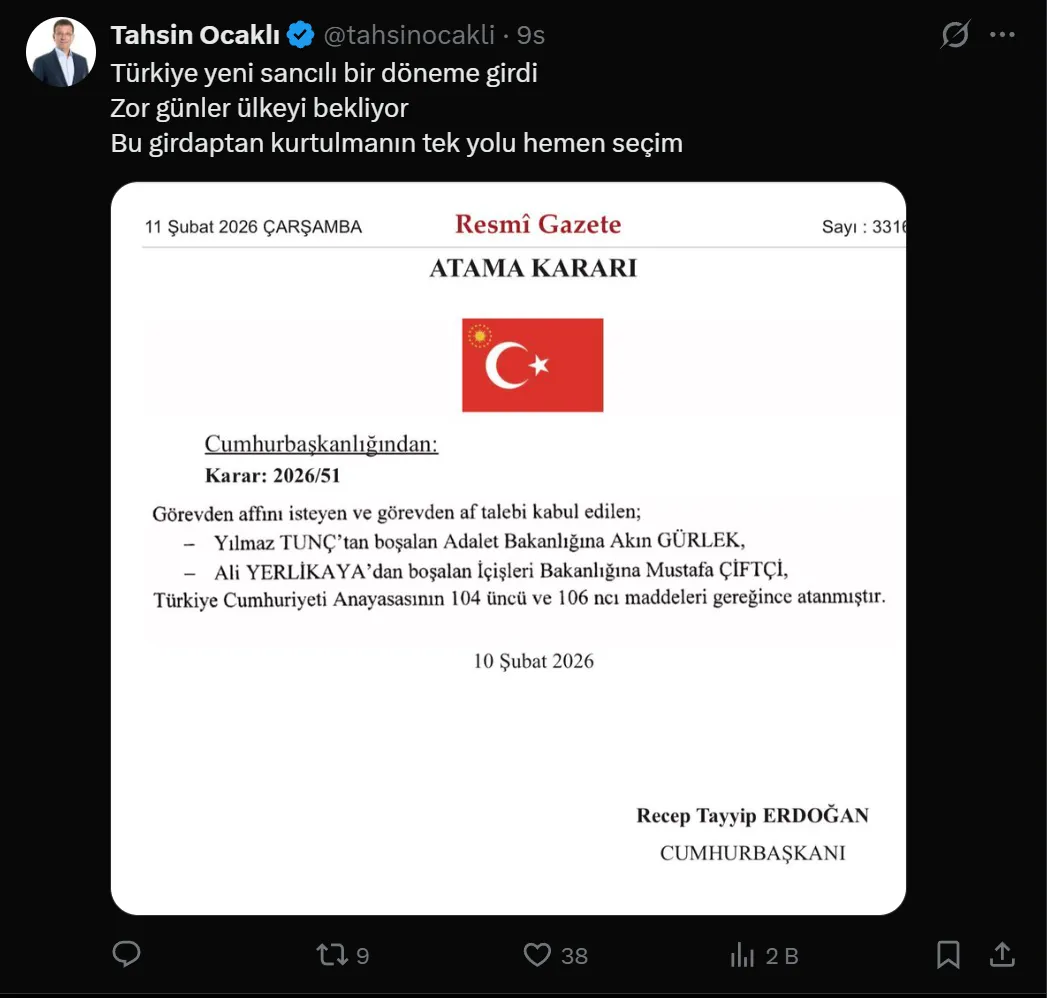 <p>Akın G&uuml;rlek'in Adalet Bakanı, Mustafa &Ccedil;ift&ccedil;i'nin İ&ccedil;işleri Bakanı olarak atanmasına tepkiler</p>