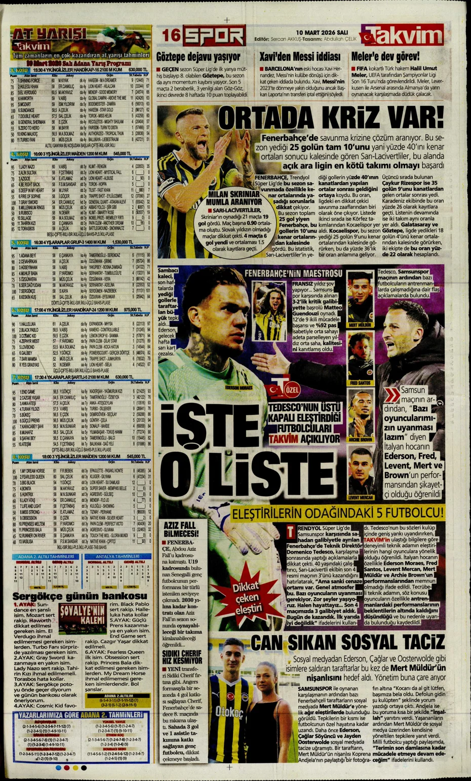 "Tedesco'nun eleştirdiği 5 Fenerbahçeli"  | Günün spor manşetleri