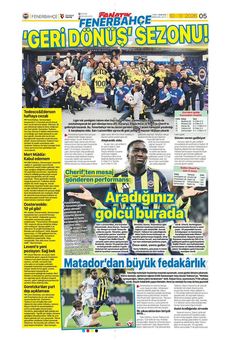 "Tedesco'nun eleştirdiği 5 Fenerbahçeli"  | Günün spor manşetleri