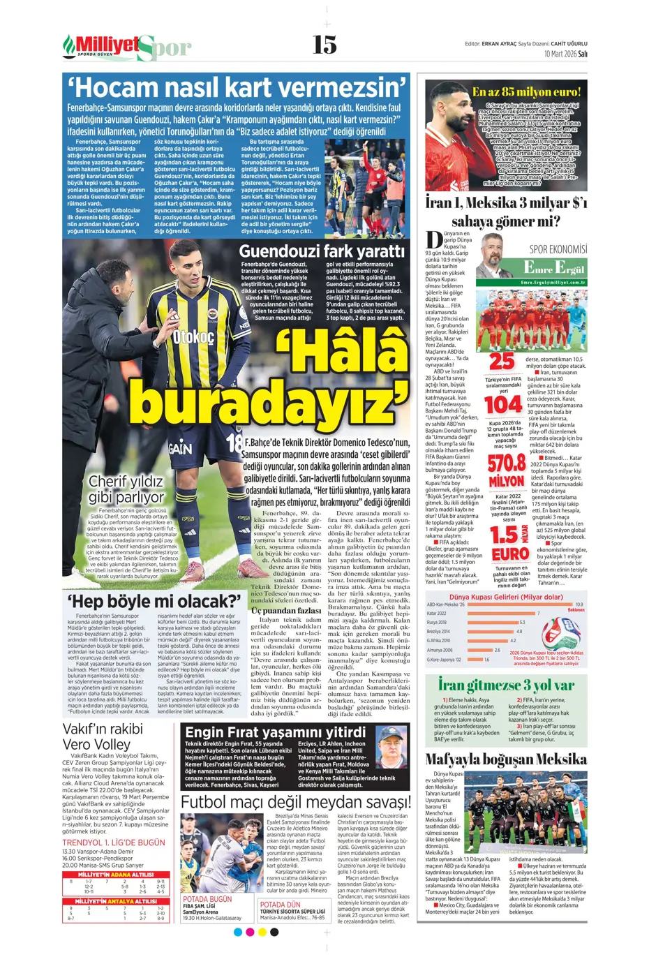 "Tedesco'nun eleştirdiği 5 Fenerbahçeli"  | Günün spor manşetleri