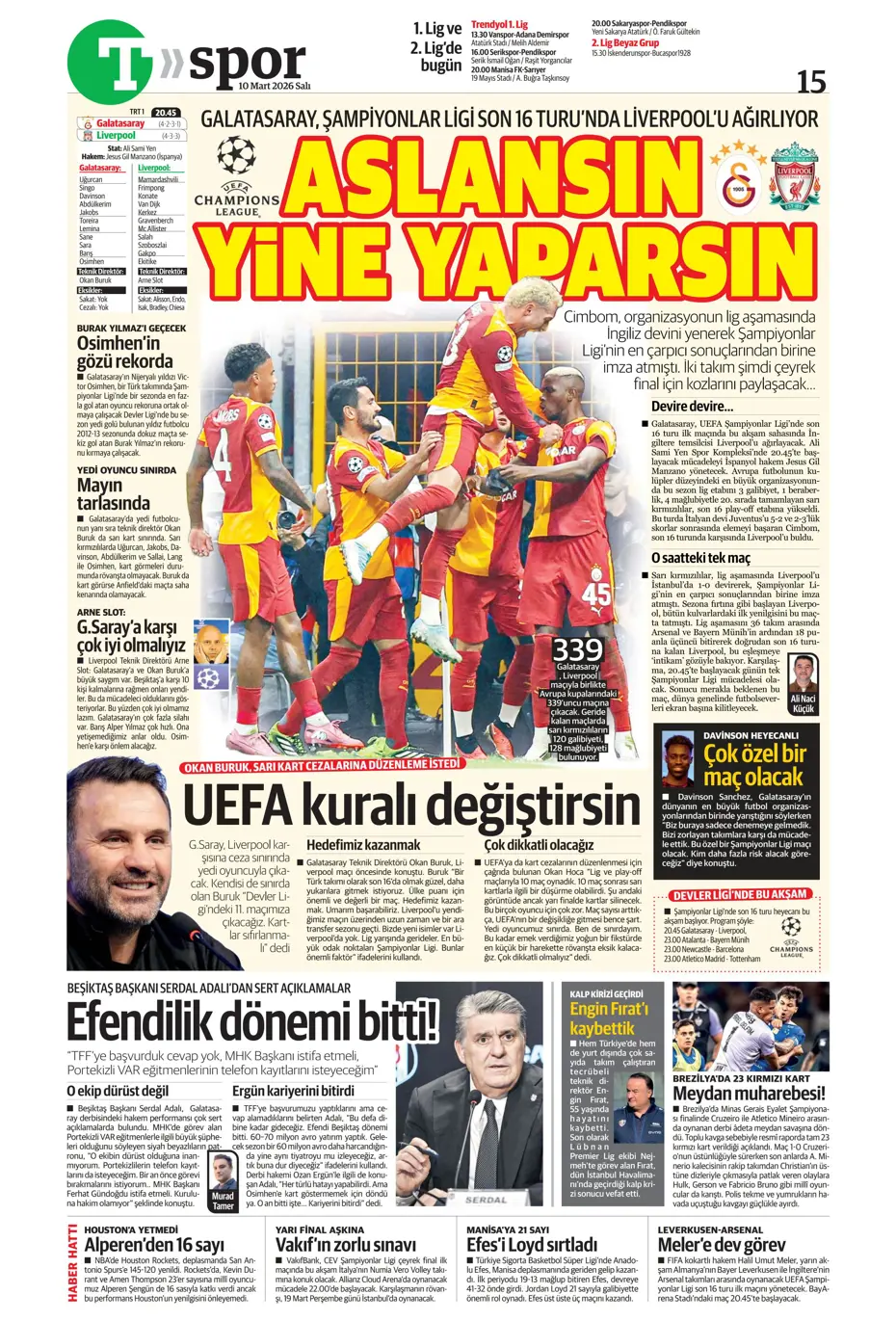 "Tedesco'nun eleştirdiği 5 Fenerbahçeli"  | Günün spor manşetleri