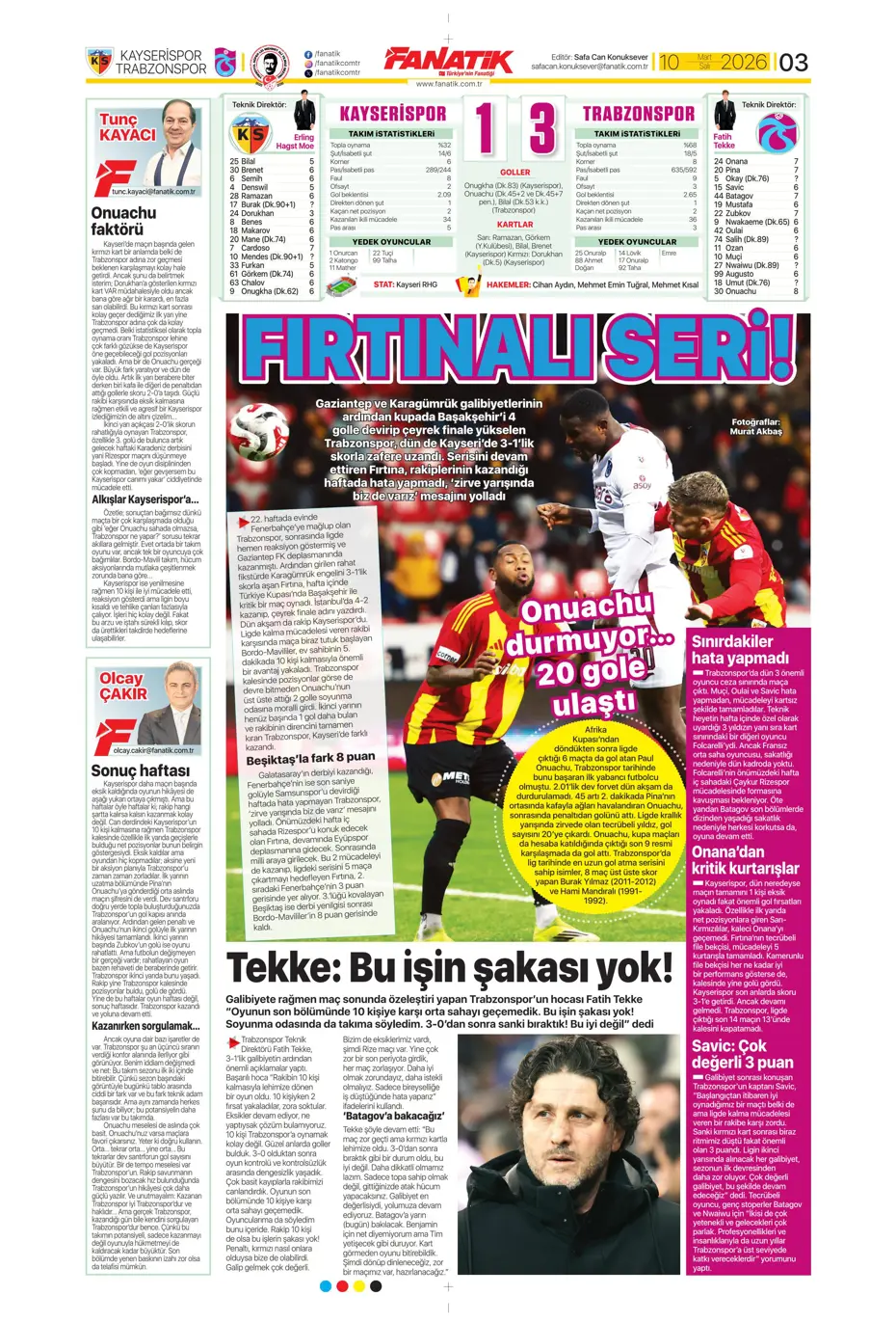 "Tedesco'nun eleştirdiği 5 Fenerbahçeli"  | Günün spor manşetleri