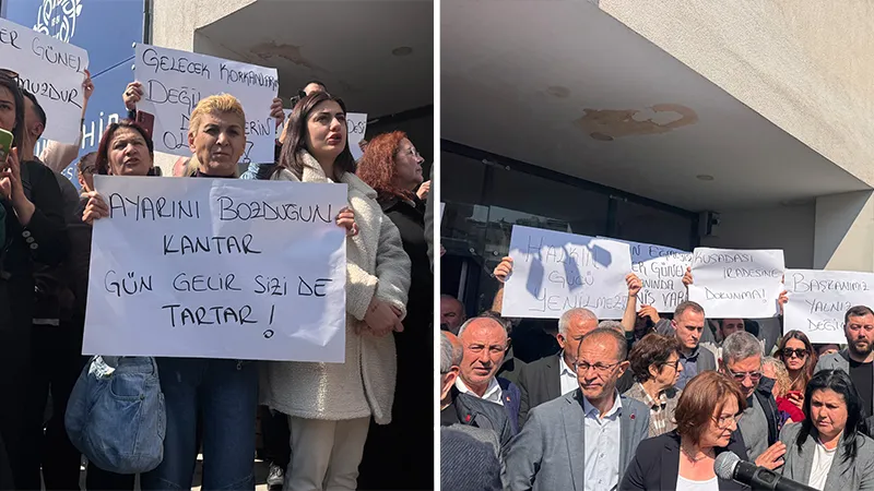 Kuşadası Belediye Başkanı Ömer Günel’in gözaltına alınmasını protesto etmek için toplanan CHP’lilerden “siyasi operasyon” tepkisi
