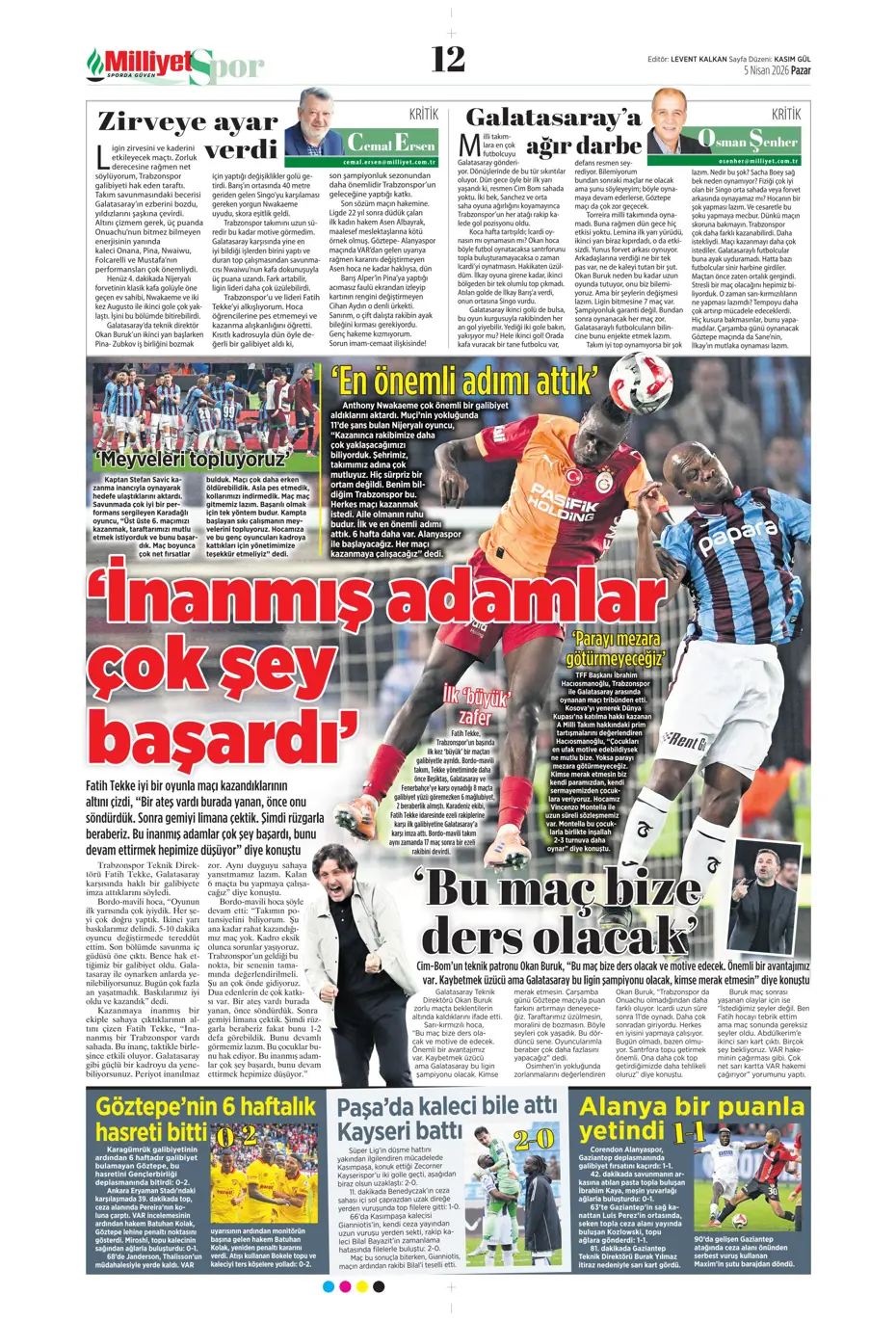 "Fırtına zirveyi karıştırdı" | Günün spor manşetleri