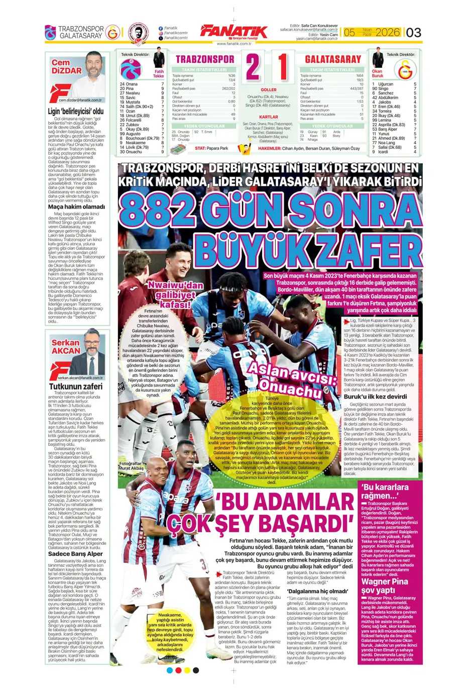 "Fırtına zirveyi karıştırdı" | Günün spor manşetleri