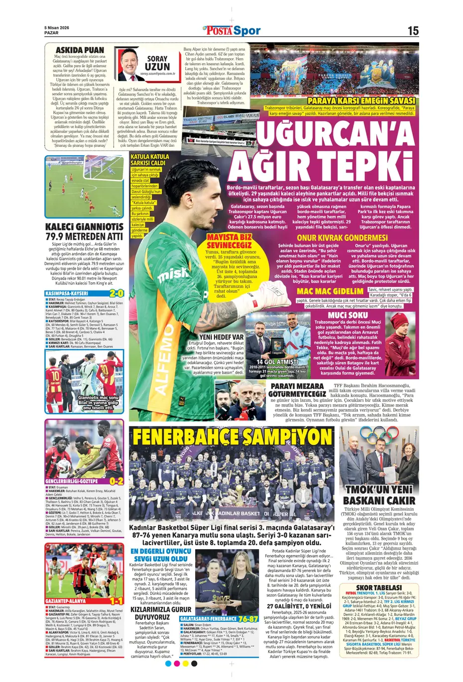 "Fırtına zirveyi karıştırdı" | Günün spor manşetleri