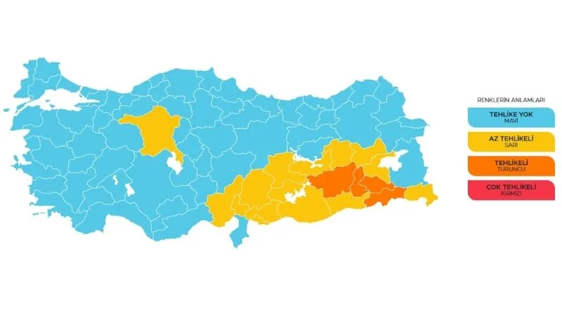 Bakanlıktan bazı iller için sarı ve turuncu kodlu hava uyarısı