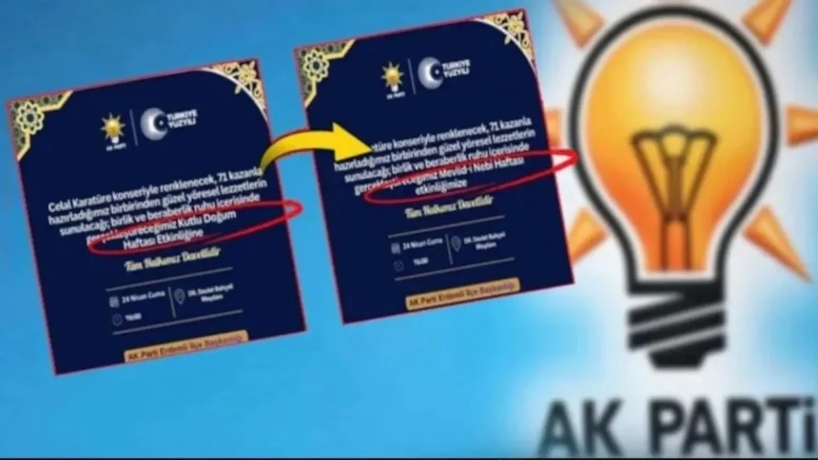 AKP Erdemli İlçe Başkanlığı'nın etkinlik davetiyesindeki “Kutlu Doğum Haftası” ifadesine suç duyurusu