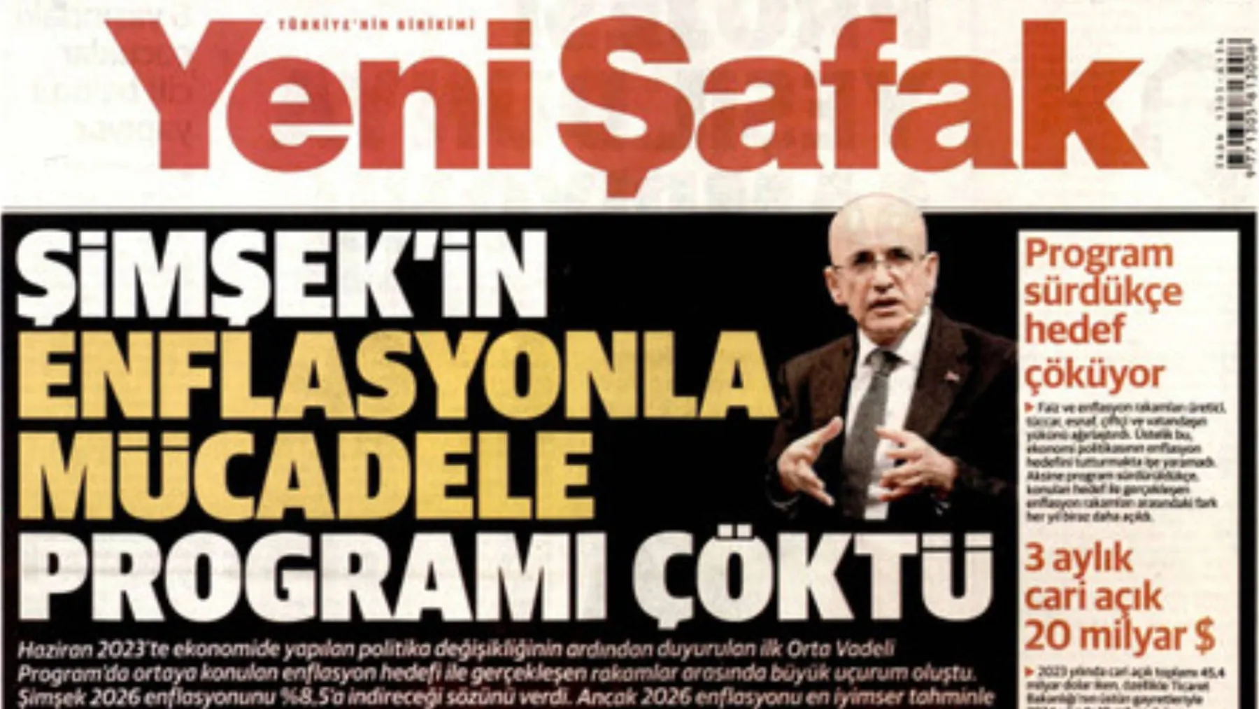 Yeni Şafak, Bakan Şimşek'i bir kez daha hedef aldı: Programı çöktü, hedefinden yüzde 350 saparak dünya rekoru kırdı!