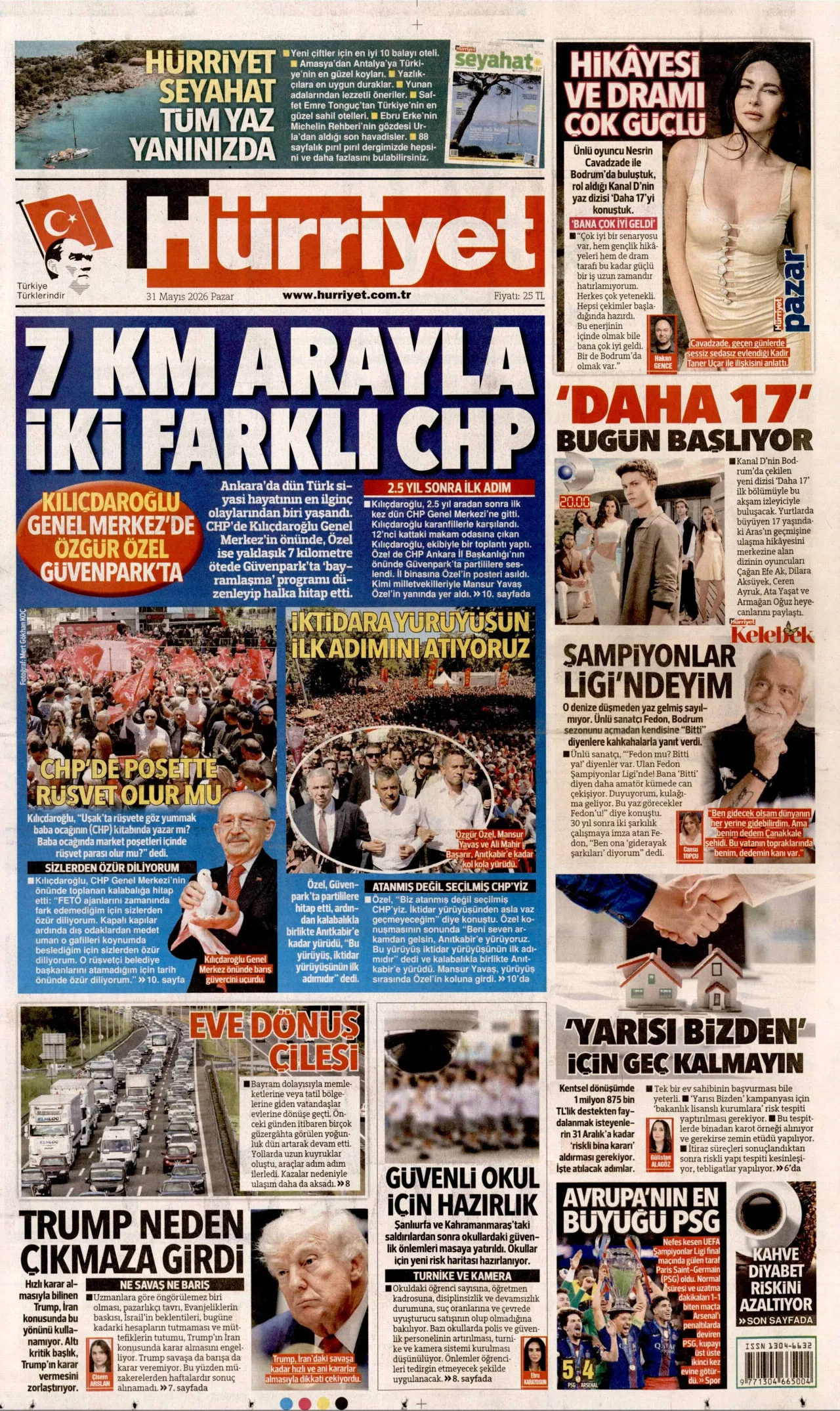 <p>H&uuml;rriyet, iki ayrı bayramlaşmayı da verirken '7 km arayla iki farklı CHP' manşetini attı</p>