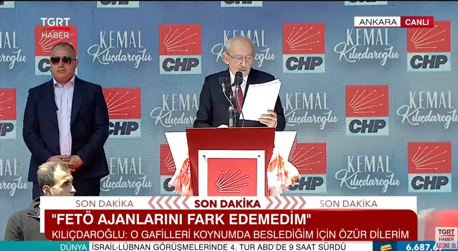 <p>TGRT de Kılı&ccedil;daroğlu'nun mitingini canlı yayınlarken, &Ouml;zel'in mitingine yer vermedi. Kılı&ccedil;daroğlu'nun mitinginin ardından G&uuml;rkan Hacır ve Fatih Atik, Kılı&ccedil;daroğlu'nun mesajlarını değerlendirdi. Kılı&ccedil;daroğlu, mutlak butlan kararının ardından ilk TGRT'ye konuşmuştu. Mutlak butlan kararı verilmeden &ouml;nce TGRT Ankara Temsilcisi Fatih Atik, mutlak butlan kararının verileceği haberini paylaşmıştı.</p>