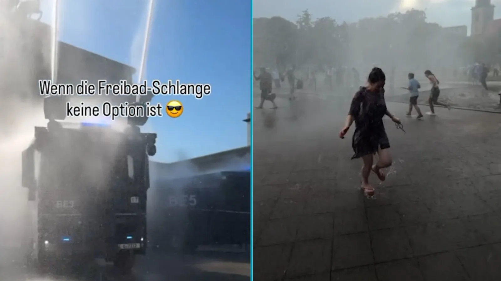Sıcaklık rekoru kıran Berlin’de polis halkı su toplarıyla serinletti
