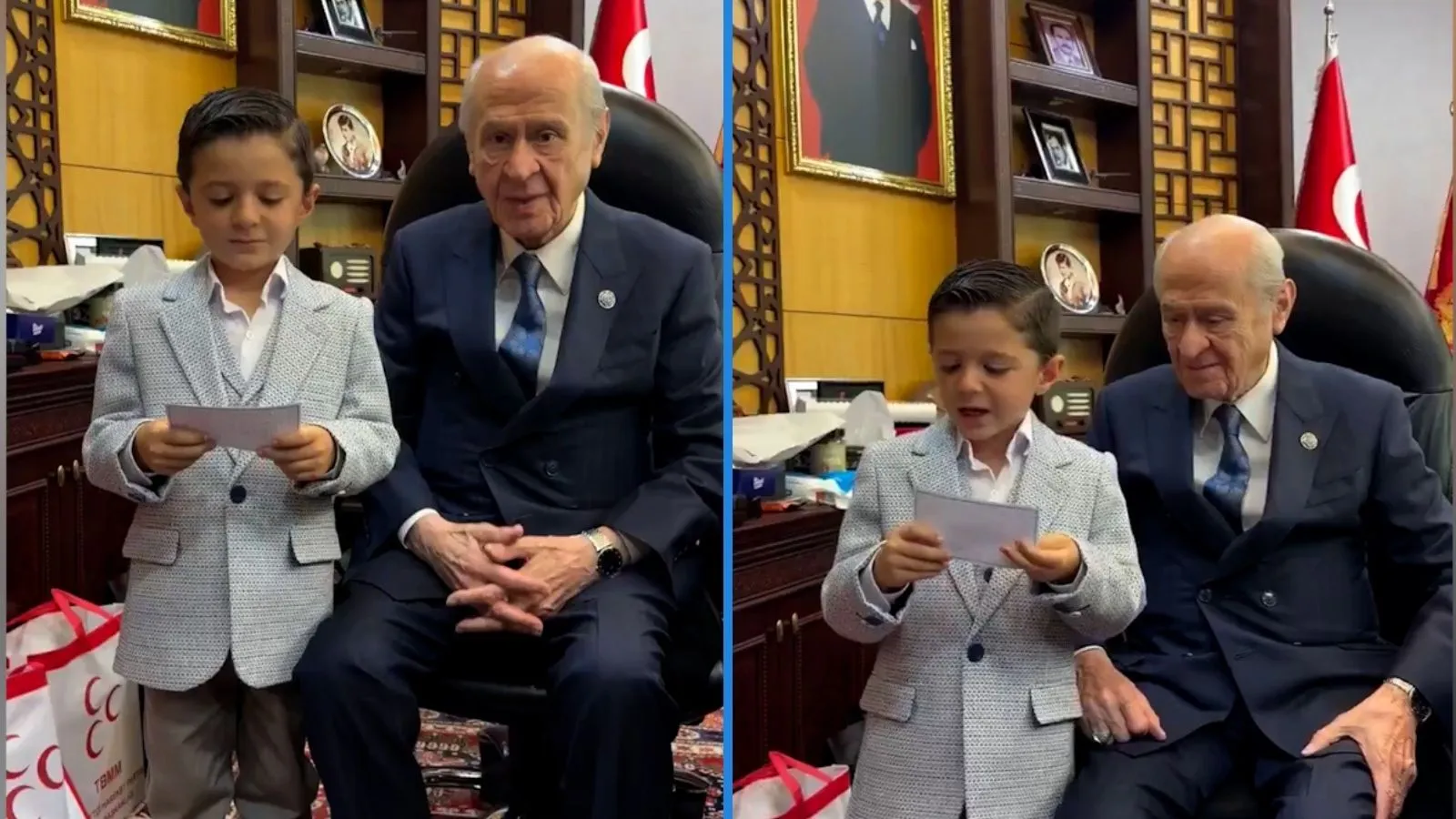 İlkokul öğrencisi şiir okuyup uludu; Bahçeli şiire müdahale etti: Ülkücüler kaçmaz