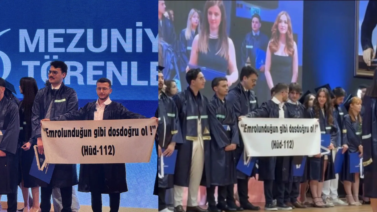 Yeditepe Üniversitesi mezuniyetinde "ayet yazılı pankart" krizi: "Dekanın teşvikiyle diğer öğrenciler pankartımı kapattı" iddiası