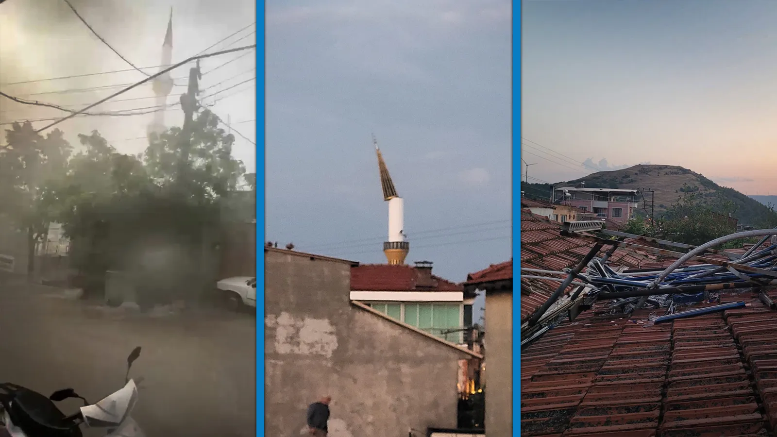 Manisa’da sağanak ve fırtına; çatılar uçtu, minarenin külahı devrildi