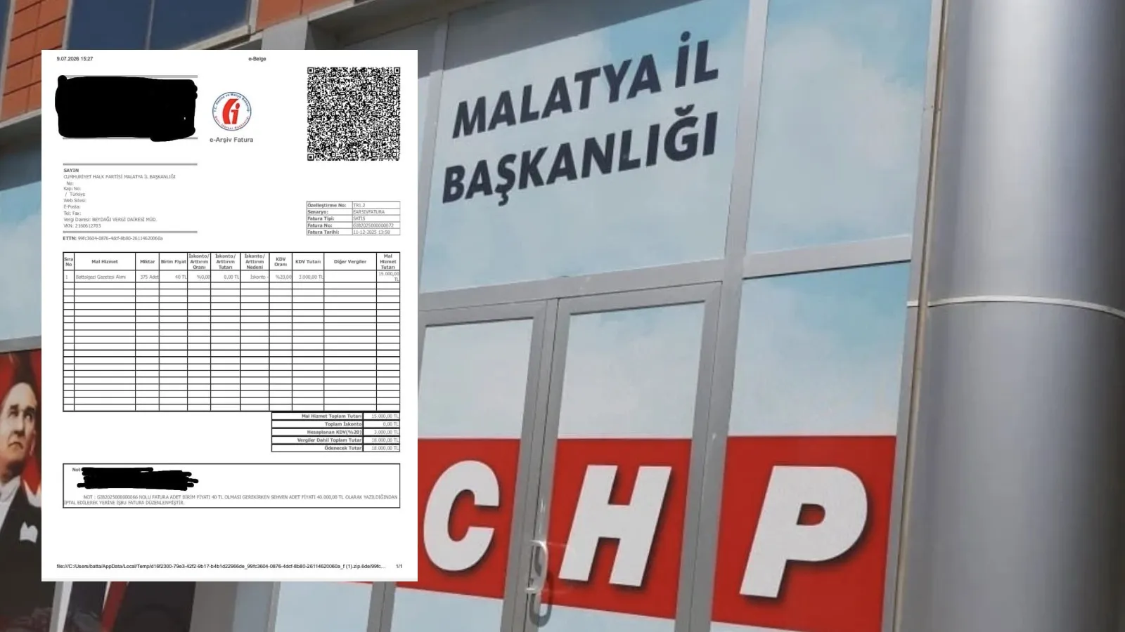 "CHP Malatya İl Başkanlığı, 375 tane gazete alımı için 18 milyon TL ödedi" iddiasına Özel'den belgeli yanıt