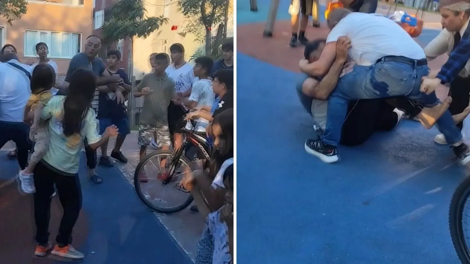 "Kızıma sen mi vurdun" tartışması büyüdü; çocuk parkında babalar yumruk yumruğa kavga etti