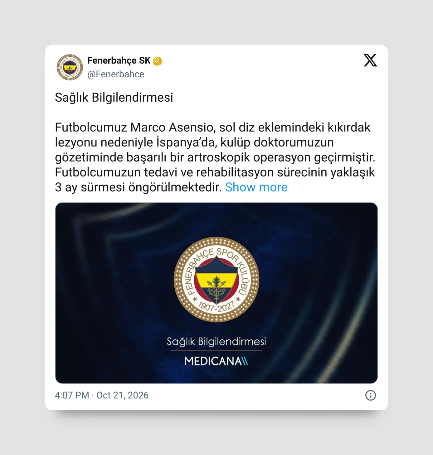 Fenerbahçe'ye iki kötü haber birden: Asensio ve Ake sahalardan ne kadar ...