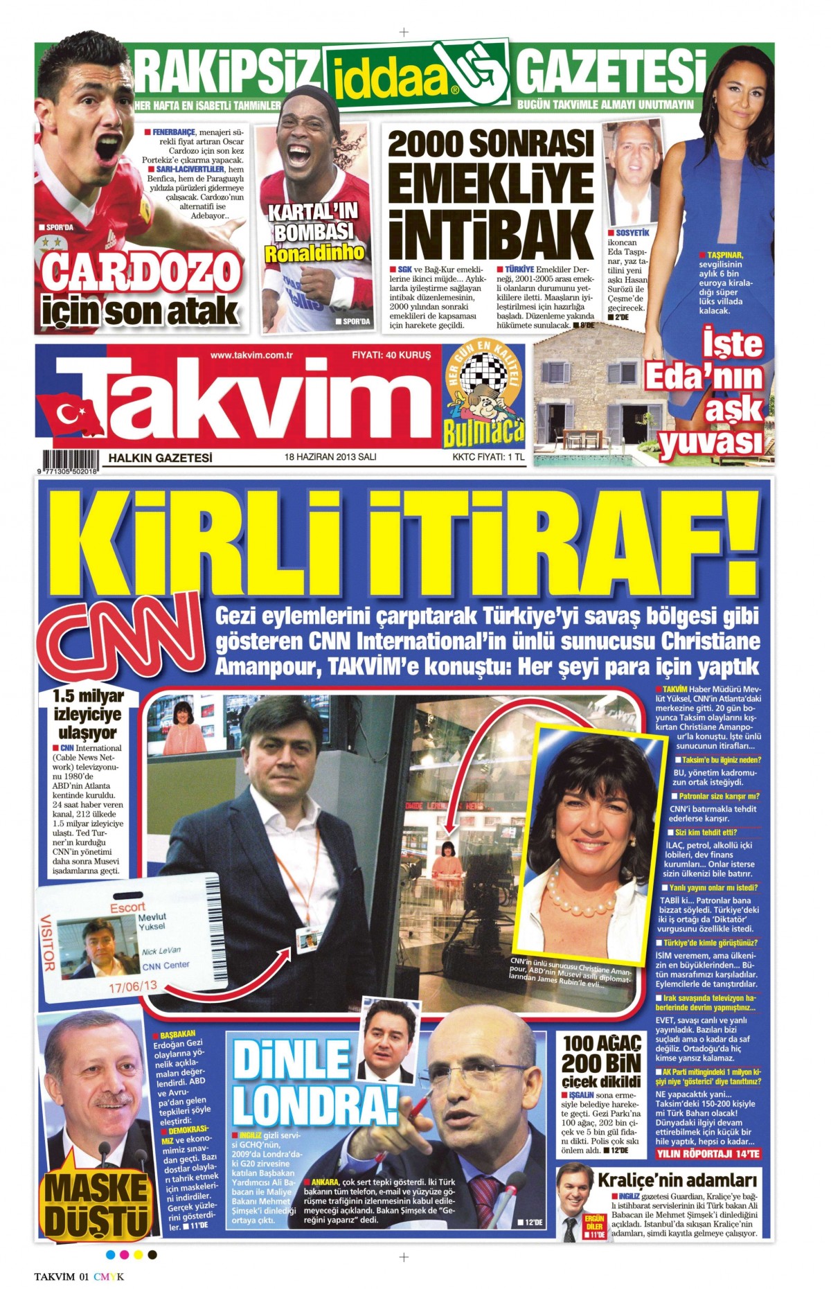 Takvim'in 18 Haziran 2013'teki nüshasında hayali Amanpour söyleşisi yer almıştı