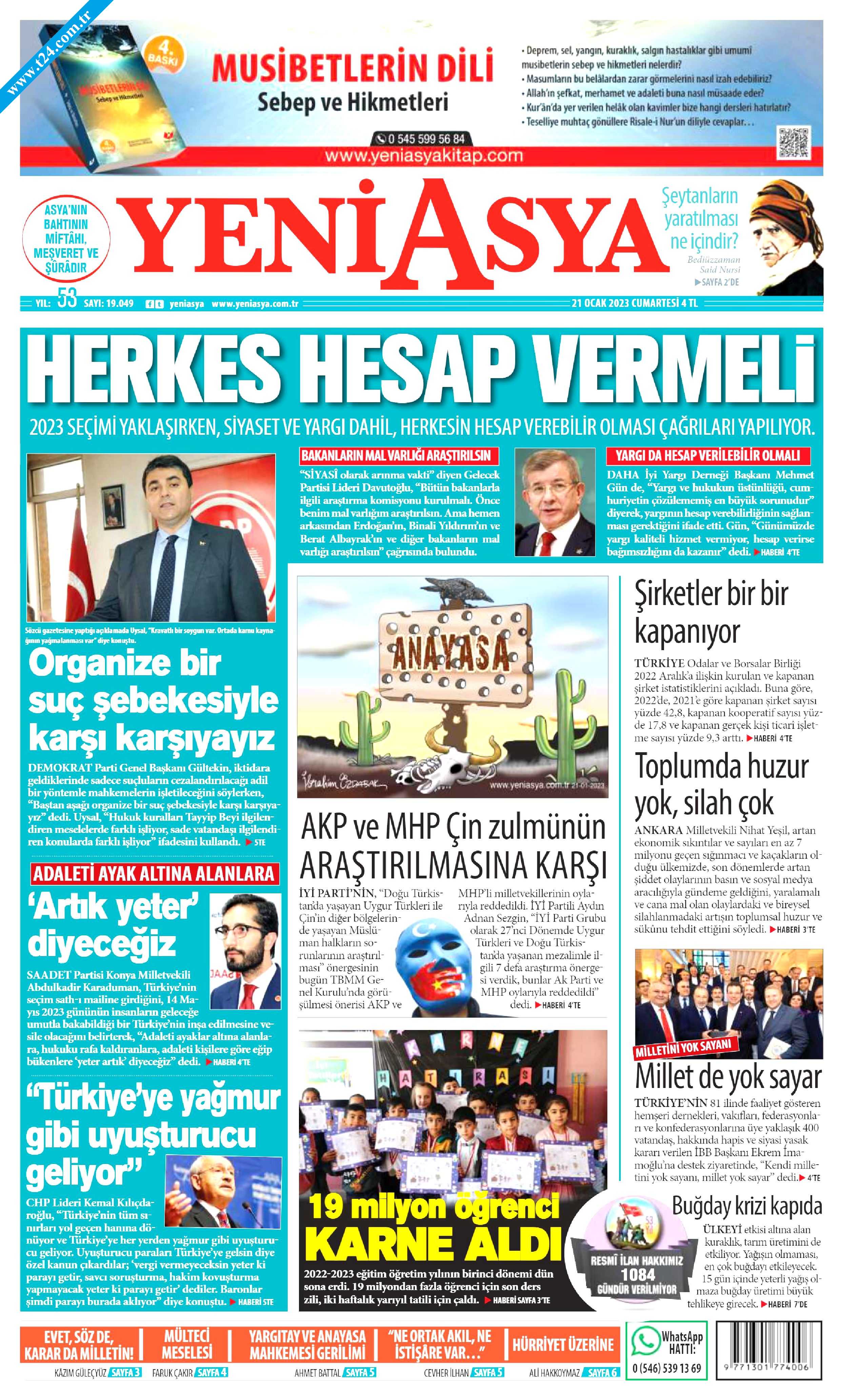 Yeni Asya Gazetesi 21 Ocak 2023