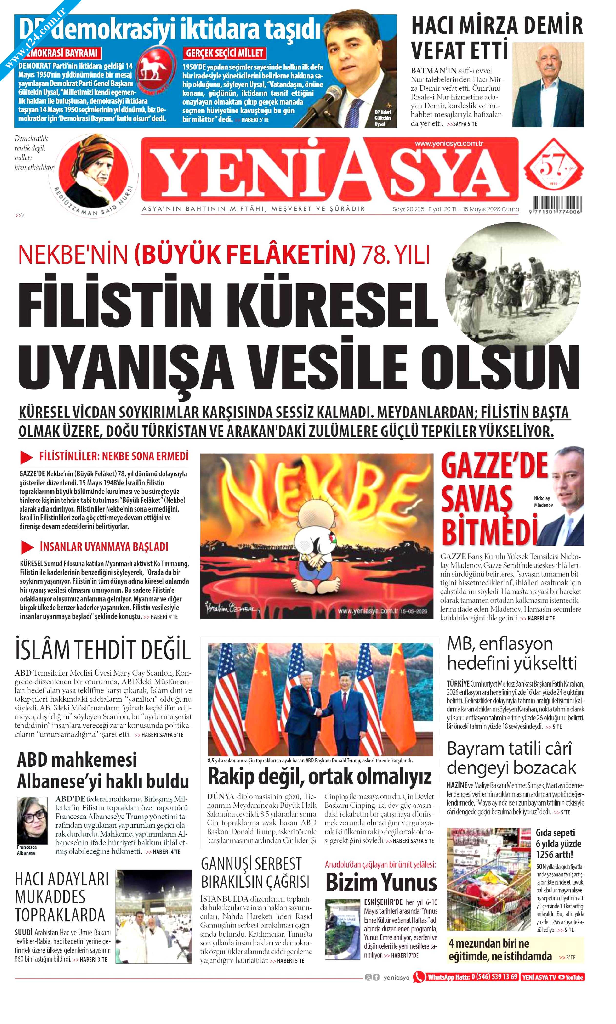 Yeni Asya Gazetesi 15 Mayıs 2026