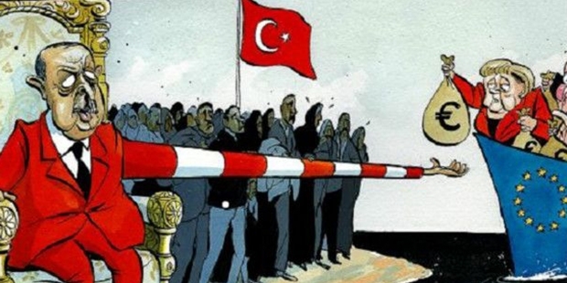 Times, mülteci krizinde Erdoğan ve Merkel'i böyle çizdi