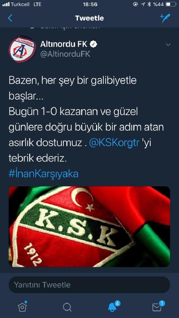 Altınordu'dan Karşıyaka'ya moral